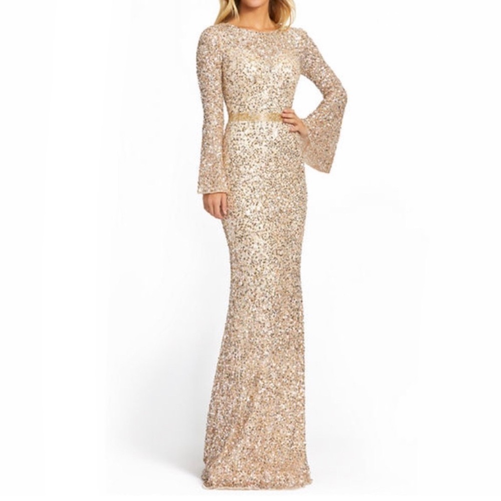 Mac Duggal NWT Embellished Sequin Open Back Long Evening Gown Women's Size 14
